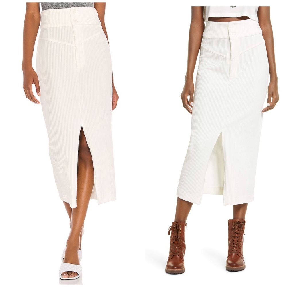 Free People Roxy Rib Pencil Skirt in Creme